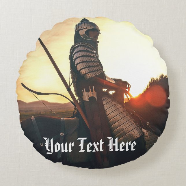 Gaming Fantasy Medieval Mounted Knight Round Pillow (Front)