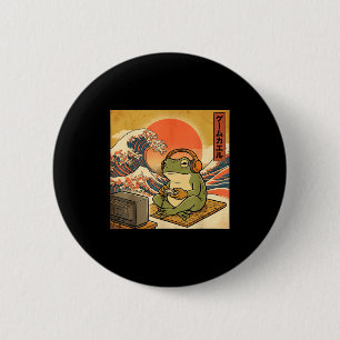 Gaming Frog Art Ukiyo-e Japanese Gamer Anime Men W 2 Inch Round Button