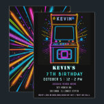 Gaming Fun Neon Glow Arcade Birthday Invitation<br><div class="desc">Level up your celebration with our Arcade Birthday Party Invitation! Featuring a fun, retro gaming theme, this customizable invitation is perfect for an action-packed arcade party. Personalize with your event details and get ready to invite guests for a day of gaming and excitement. Ideal for kids, teens, and arcade lovers...</div>