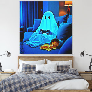Gaming Ghost Cozy Night In Design Canvas Print