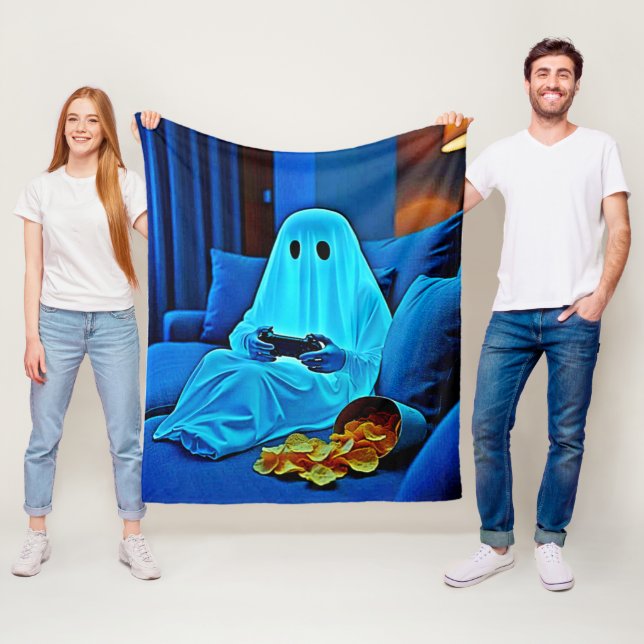 Gaming Ghost Cozy Night In Design Fleece Blanket (In Situ)