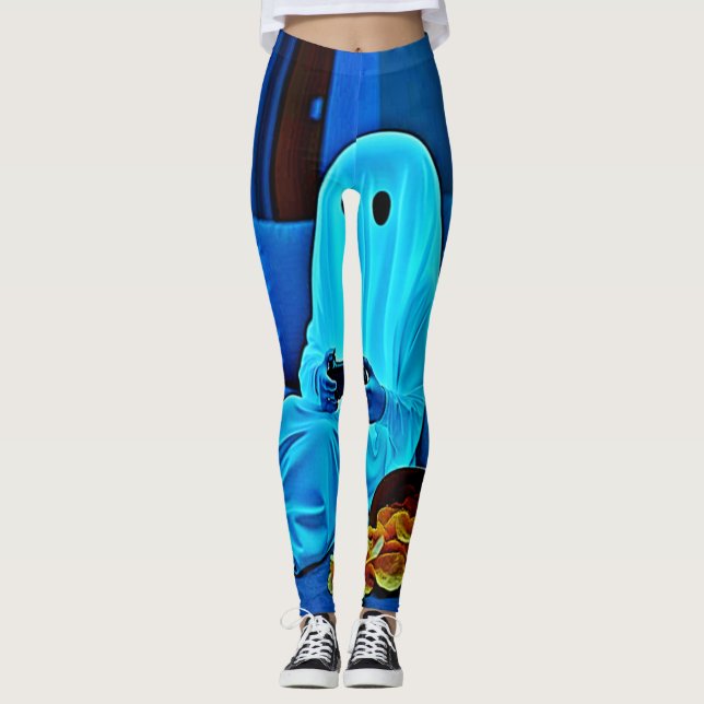 Gaming Ghost Cozy Night In Design Leggings (Front)