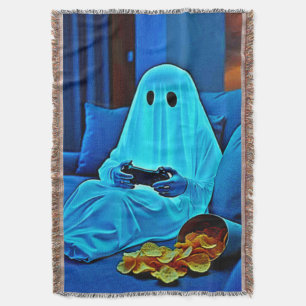Gaming Ghost Cozy Night In Design Throw Blanket