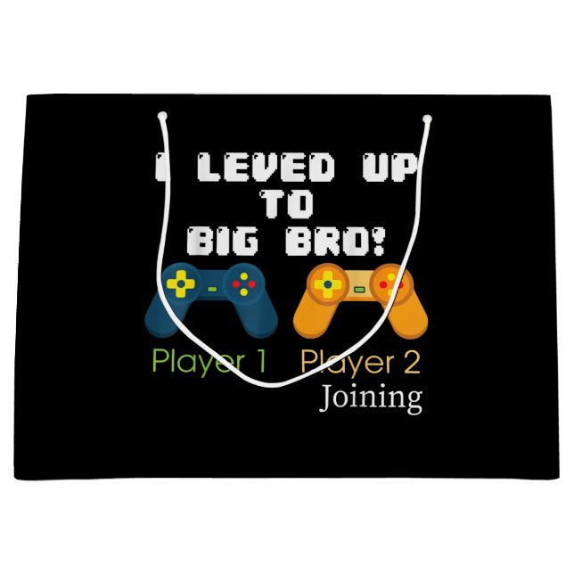 Gaming Gift I Level Up To Big Bro Brother Present Large Gift Bag (Front)