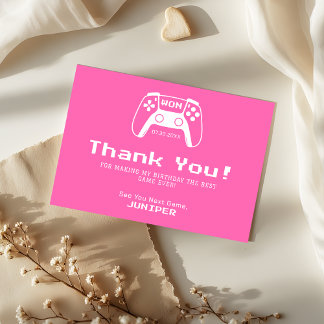 Gaming Girls Hot Pink Kids Birthday Party Thank You Card