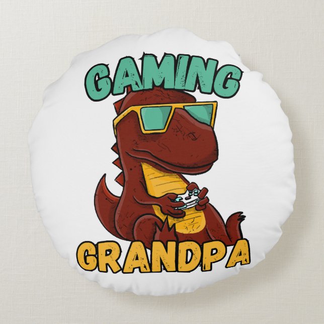  Gaming Grandpa Round Pillow (Back)