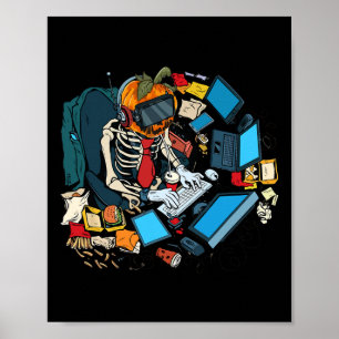 Gaming Halloween Skeleton Jack O Lantern Gamer Boy Poster