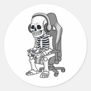 Gaming Halloween Skeleton Scary Gamer Boys Kids Classic Round Sticker
