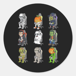 Gaming Halloween Skeleton Vampire Gamer Zombie Boy Classic Round Sticker