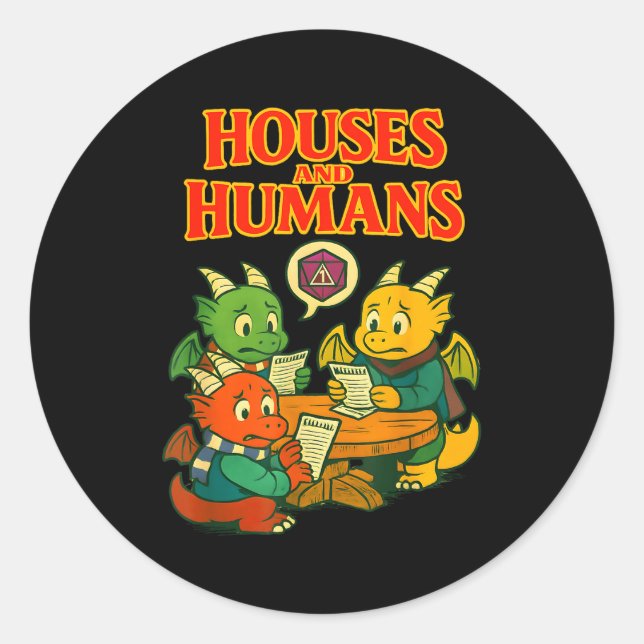 Gaming Houses And Humans Funny Rpg Gamer Men Boys  Classic Round Sticker (Front)