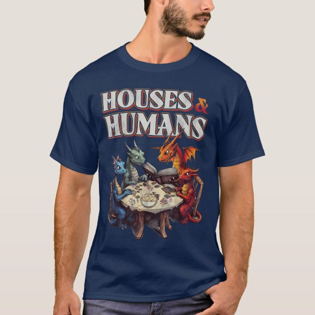 Gaming Houses Humans Funny RPG Parody Gamer Men Bo T-Shirt (Front)