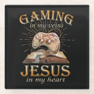 Gaming In My Veins Jesus In My Heart Glass Coaster