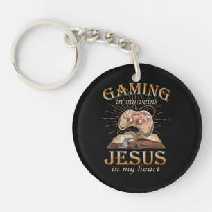 Gaming In My Veins Jesus In My Heart Keychain