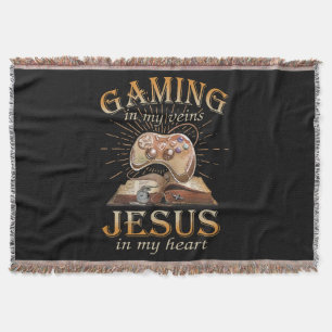 Gaming In My Veins Jesus In My Heart Throw Blanket