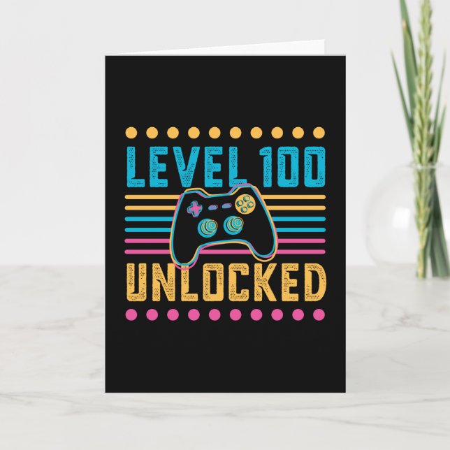 Gaming Level 100 Unlocked 100th Birthday Gift Card (Front)