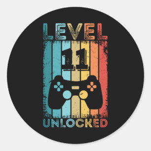Gaming Level 11 Unlocked 11th Birthday Gift Gamer Classic Round Sticker