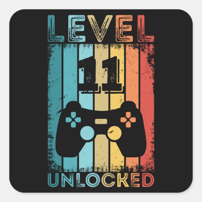 Gaming Level 11 Unlocked 11th Birthday Gift Gamer Square Sticker (Front)