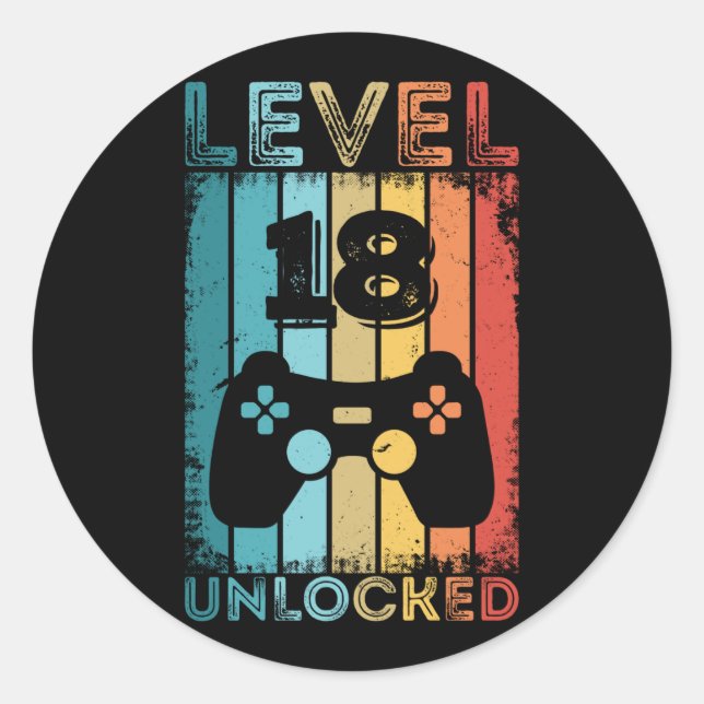 Gaming Level 18 Unlocked 18th Birthday Gift Gamer Classic Round Sticker (Front)