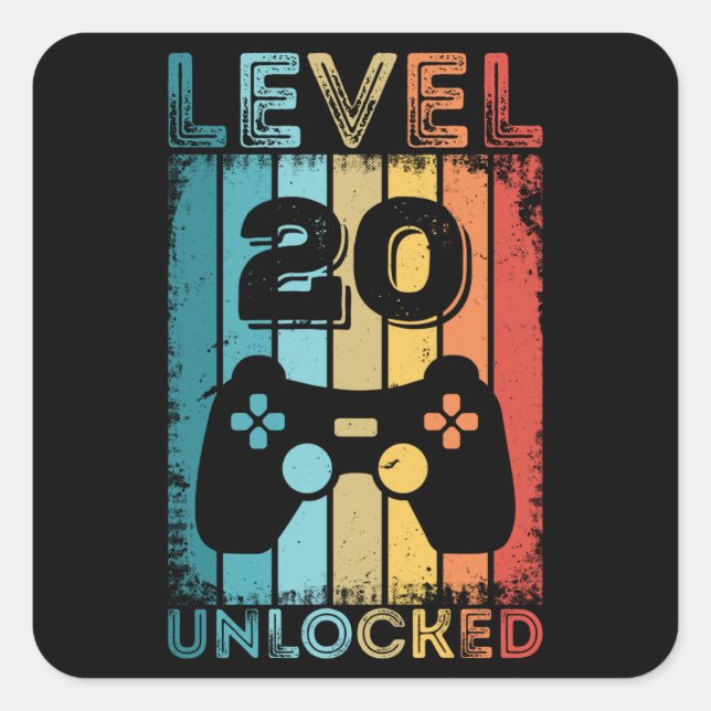 Gaming Level 20 Unlocked 20th Birthday Gift Gamer Square Sticker (Front)