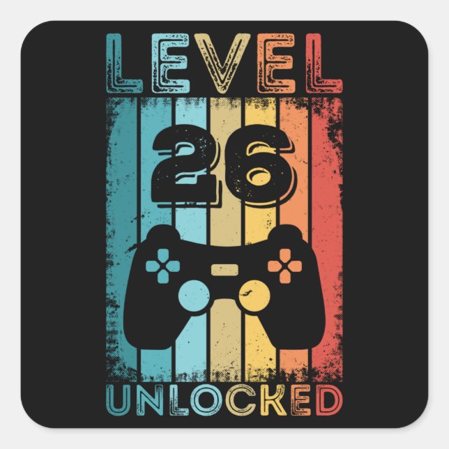 Gaming Level 26 Unlocked 26th Birthday Gift Gamer Square Sticker (Front)