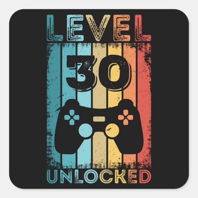 Gaming Level 30 Unlocked 30th Birthday Gift Gamer Square Sticker (Front)