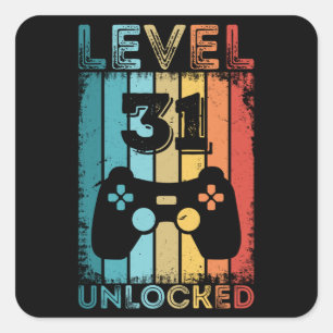 Gaming Level 31 Unlocked 31st Birthday Gift Gamer Square Sticker