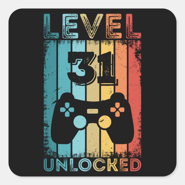 Gaming Level 31 Unlocked 31st Birthday Gift Gamer Square Sticker (Front)