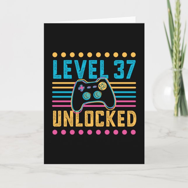 Gaming Level 37 Unlocked 37th Birthday Gamer Gift Card (Front)