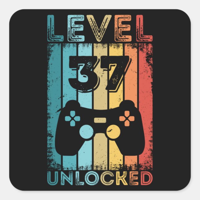 Gaming Level 37 Unlocked 37th Birthday Gift Gamer Square Sticker (Front)
