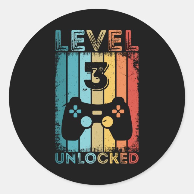 Gaming Level 3 Unlocked 3rd Birthday Gift Gamer Classic Round Sticker (Front)