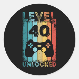 Gaming Level 40 Unlocked 40th Birthday Gift Gamer Classic Round Sticker