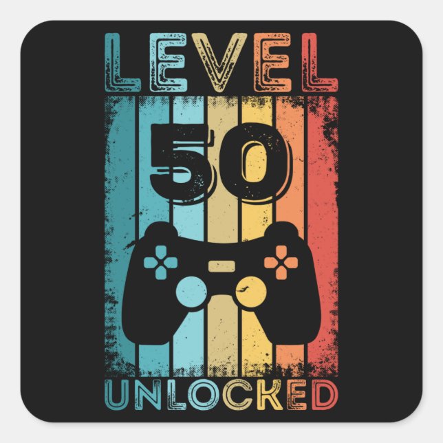 Gaming Level 50 Unlocked 50th Birthday Gift Gamer Square Sticker (Front)
