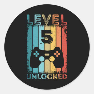 Gaming Level 5 Unlocked 5th Birthday Gift Gamer Classic Round Sticker