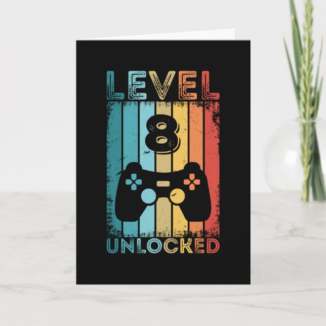 Gaming Level 8 Unlocked 8th Birthday Gift Gamer Card (Front)