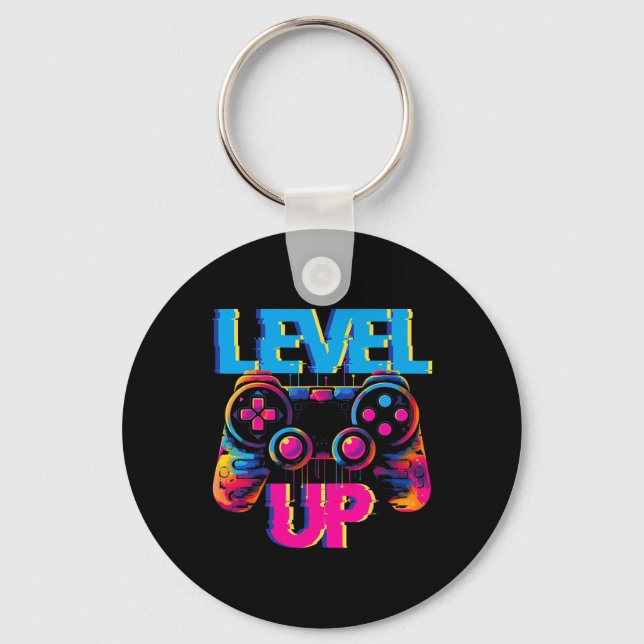 Gaming Level Up Game Controller Video Game Pop Art Keychain (Front)