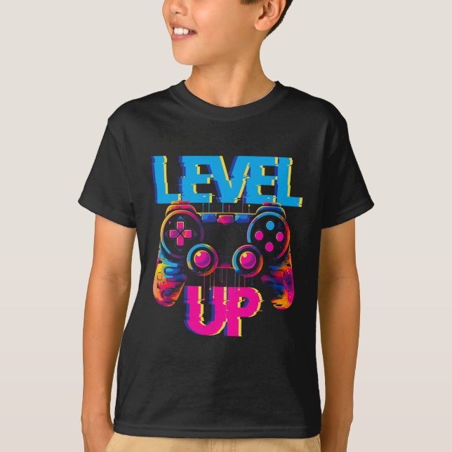 Gaming Level Up Game Controller Video Game Pop Art T-Shirt (Front)