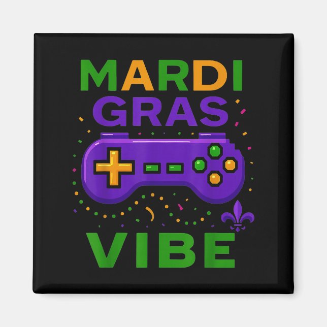 Gaming Mardi Gras Vibe Retro Video Game Controller Magnet (Front)