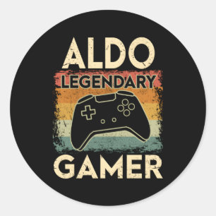 Gaming Personalized Name Aldo Legendary Gamer Classic Round Sticker