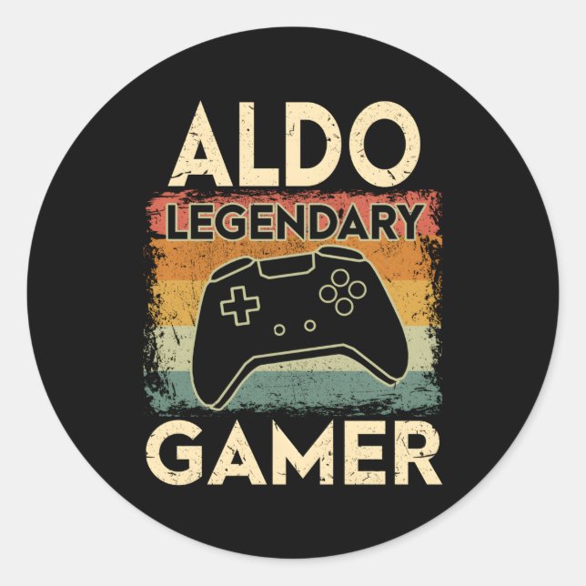 Gaming Personalized Name Aldo Legendary Gamer Classic Round Sticker (Front)