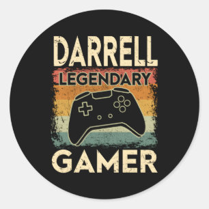 Gaming Personalized Name Darrell Legendary Gamer Classic Round Sticker