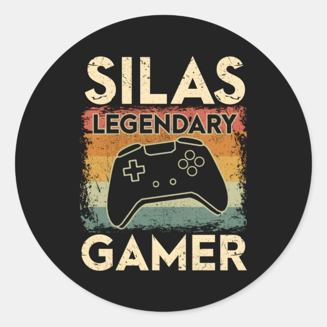 Gaming Personalized Name Silas Legendary Gamer Classic Round Sticker (Front)