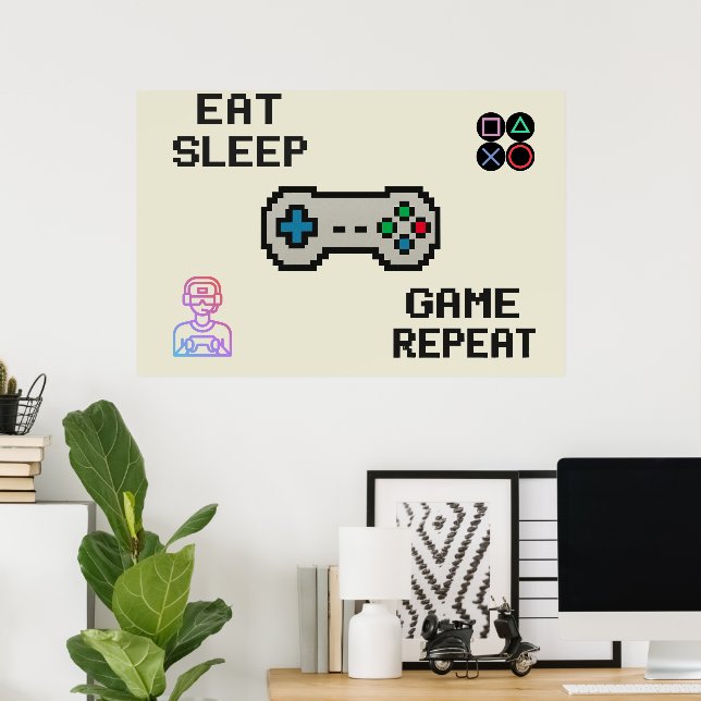 Gaming Poster – Pixel Art Gamer Room Wall Print (Bureau à domicile)
