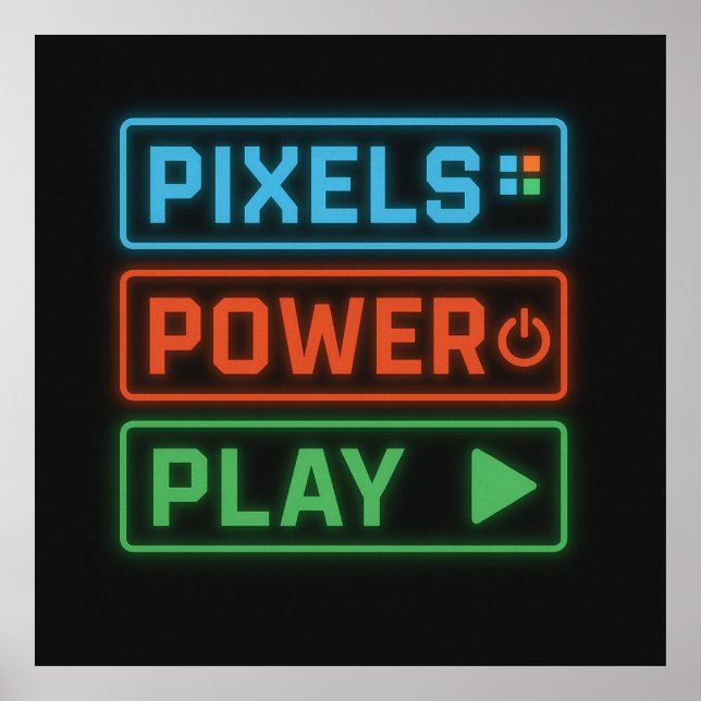 Gaming Poster – Pixels Power Play Neon Wall Art (Devant)
