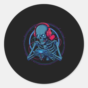 Gaming Skeleton Gamer For Halloween Video Game Con Classic Round Sticker