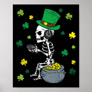 Gaming Skeleton St Patricks Day Gamer Leprechaun S Poster