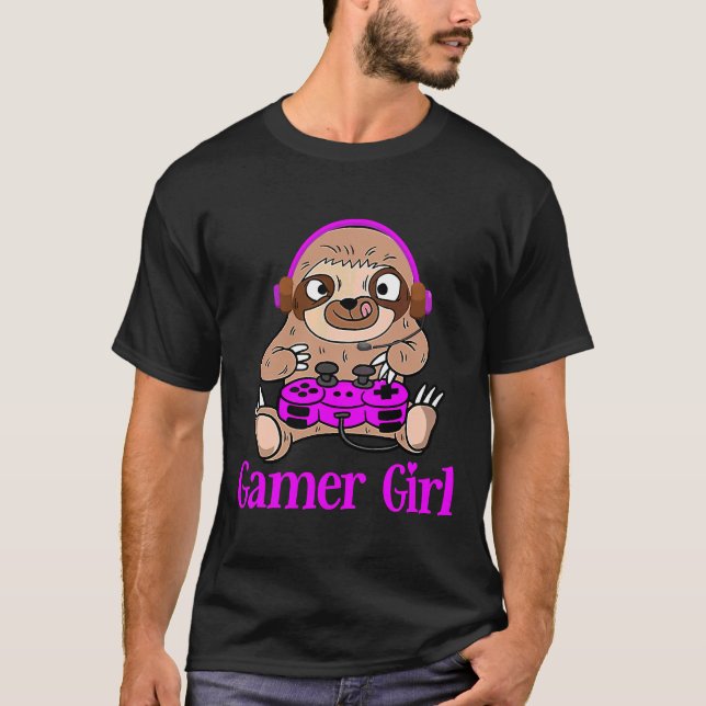 Gaming Sloth Holding Controller T-Shirt (Front)