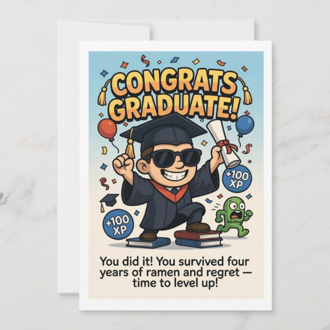 Gaming‑Style XP Boost Graduation Design Holiday Card (Front)