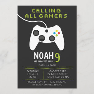 Gaming themed birthday party invitation