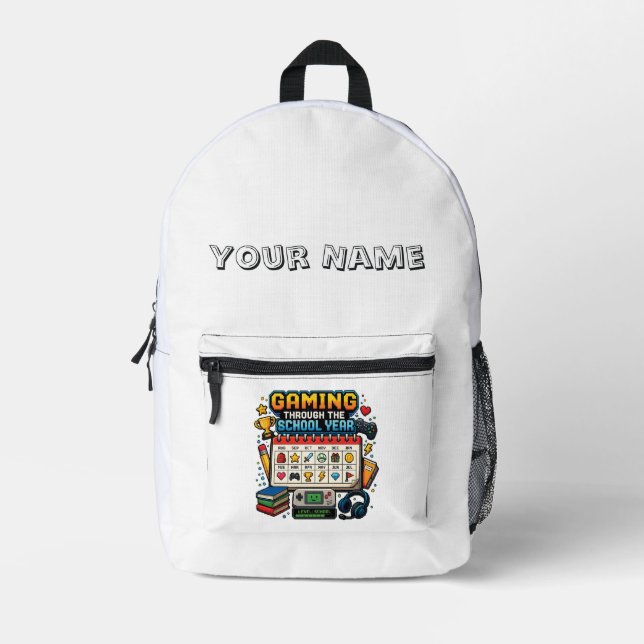 Gaming Through the School Year Retro Pixel Gamer Printed Backpack (Front)