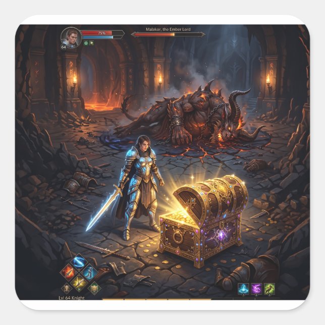 GAMING: Treasure Chest From Boss Fight Square Sticker (Front)